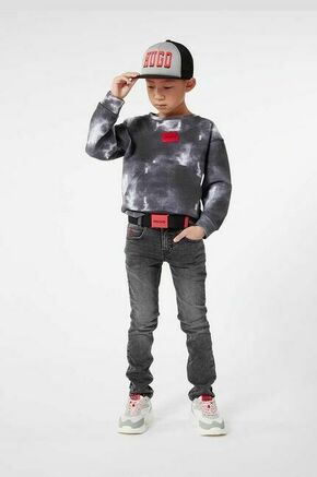 Otroški pulover HUGO siva barva - siva. Otroški pulover iz kolekcije HUGO. Model izdelan iz vzorčaste pletenine.