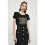 Kratka majica Liu Jo ženski, črna barva - črna. Kratka majica iz kolekcije Liu Jo, izdelana iz tanke, zelo elastične pletenine. Model iz mehke in zračne tkanine je idealen za toplejše letne čase.