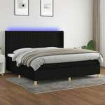 Box spring postelja z vzmetnico LED črna 200x200 cm blago - vidaXL - črna - 94,73 - 200 x 200 cm - vidaXL