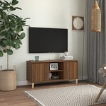 vidaXL TV omarica s trdnimi lesenimi nogami rjavi hrast 103,5x35x50 cm