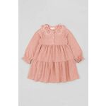 Otroška obleka zippy roza barva - roza. Otroški obleka iz kolekcije zippy. Nabran model, izdelan iz enobarvnega materiala.