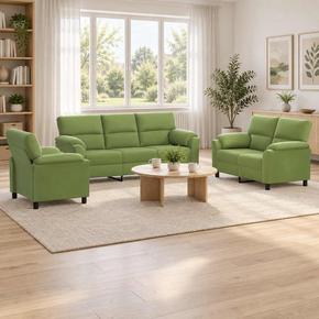 VidaXL Kavčna garnitura 3 pcs Svetlo zelena Žamet
