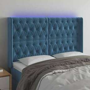 Shumee LED posteljno vzglavje temno modro 147x16x118/128 cm žamet