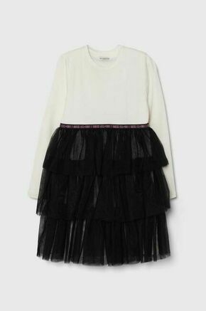 Otroška obleka Guess črna barva - črna. Otroški obleka iz kolekcije Guess. Model izdelan iz kombinacija dveh različnih materialov. Izrazit model za posebne priložnosti.