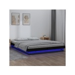 VIDAXL LED posteljni okvir črn 135x190 cm trden les