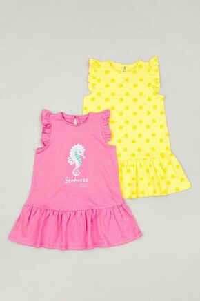 Otroška bombažna obleka zippy 2-pack roza barva - roza. Lahkotna obleka za dojenčke iz kolekcije zippy. Nabran model