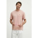 Bombažna kratka majica Lacoste moški, roza barva - roza. Kratka majica iz kolekcije Lacoste, izdelana iz enobarvne pletenine. Model iz izjemno udobne bombažne tkanine.