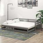 Greatstore Izvlečna dnevna postelja 2x(90x200) cm siva trdna borovina