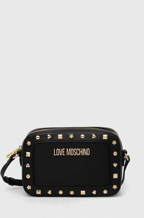 Usnjena torbica Love Moschino črna barva - črna. Majhna torbica iz kolekcije Love Moschino. Model na zapenjanje