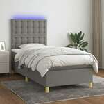 Greatstore Box spring postelja z vzmetnico LED temno siva 90x190 cm blago
