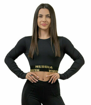 Nebbia Long Sleeve Crop Top INTENSE Perform Black/Gold M Fitnes majica