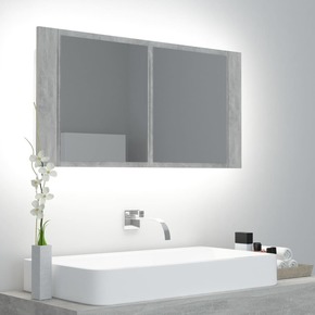 Shumee Kopalniška omara z ogledalom in LED betonom Siva 90x12x45 cm