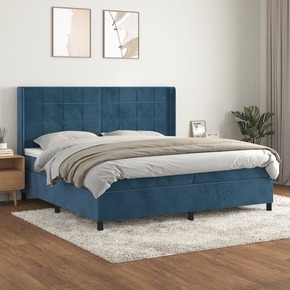 Box spring postelja z vzmetnico temno modra 200x200 cm žamet - vidaXL - modra - 95