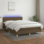Greatstore Box spring postelja z vzmetnico LED temno rjava 140x200cm blago