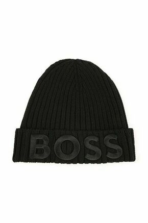 Otroška bombažna kapa BOSS črna barva - črna. Otroški kapa iz kolekcije BOSS. Model izdelan iz pletenine z nalepko.