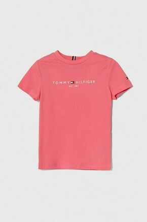 Otroška bombažna kratka majica Tommy Hilfiger roza barva - roza. Otroške lahkotna kratka majica iz kolekcije Tommy Hilfiger. Model izdelan iz pletenine