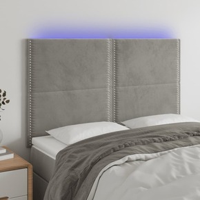 Greatstore LED posteljno vzglavje svetlo sivo 144x5x118/128 cm žamet