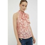 Majica Guess ženska, roza barva - roza. Bluza iz kolekcije Guess, izdelana iz vzorčaste tkanine. Lahkoten in prijeten material, namenjen toplejšim letnim časom.