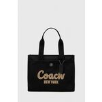Torbica Coach črna barva - črna. Velika nakupovalna torbica iz kolekcije Coach. Model na zapenjanje, izdelan iz tekstilnega materiala.