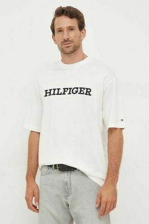 Bombažna kratka majica Tommy Hilfiger bež barva - bež. Lahkotna majica iz kolekcije Tommy Hilfiger