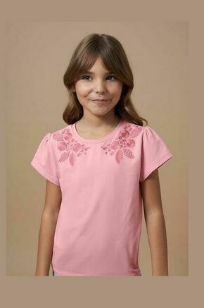 Otroška kratka majica Mayoral roza barva - roza. Otroške kratka majica iz kolekcije Mayoral. Model izdelan iz tanke