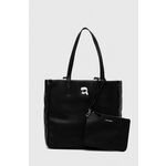 Dvostranska torba Karl Lagerfeld črna barva - črna. Velika nakupovalna torbica iz kolekcije Karl Lagerfeld. Model brez zapenjanja, izdelan iz kombinacije tekstilnega materiala in ekološkega usnja.