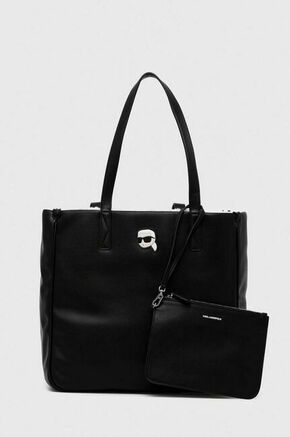 Dvostranska torba Karl Lagerfeld črna barva - črna. Velika nakupovalna torbica iz kolekcije Karl Lagerfeld. Model brez zapenjanja