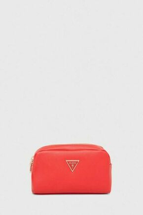 Kozmetična torbica Guess črna barva - rdeča. Majhna kozmetična torbica iz kolekcije Guess. Model izdelan iz ekološkega usnja.
