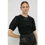 Bombažna bluza Birgitte Herskind ženska, črna barva - črna. Bluza iz kolekcije Birgitte Herskind. Model izdelan iz tkanine. Ima okrogli izrez.
