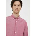 Bombažna srajca Tommy Hilfiger moška, bordo barva - bordo. Srajca iz kolekcije Tommy Hilfiger, izdelana iz vzorčaste tkanine. Model iz zračne bombažne tkanine.