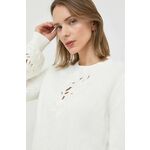 Bombažen pulover Twinset ženski, bela barva - bela. Pulover iz kolekcije Twinset. Model z okroglim izrezom, izdelan iz pletenine z nalepko.