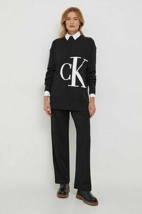 Bombažen pulover Calvin Klein Jeans črna barva - črna. Pulover iz kolekcije Calvin Klein Jeans. Model izdelan iz srednje debele pletenine. Model iz izjemno udobne bombažne tkanine