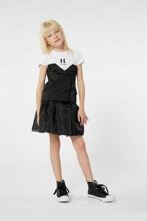 Otroška obleka Karl Lagerfeld črna barva - črna. Obleka iz kolekcije Karl Lagerfeld. Model izdelan iz kombinacija dveh različnih materialov. Izrazit model za posebne priložnosti.