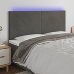 Greatstore LED posteljno vzglavje temno sivo 200x5x118/128 cm žamet
