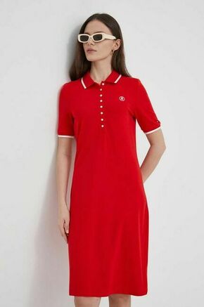 Obleka Tommy Hilfiger rdeča barva - rdeča. Obleka iz kolekcije Tommy Hilfiger. Model izdelan iz tanke
