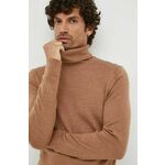 Volnen pulover Calvin Klein moški, rjava barva - rjava. Pulover iz kolekcije Calvin Klein. Model izdelan iz enobarvne pletenine. Zaradi svoje visoke termoregulacijske sposobnosti vam volna pomaga ohranjati toploto, ko je hladno, in svežino, ko je...