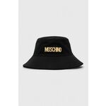 Bombažni klobuk Moschino črna barva - črna. Klobuk iz kolekcije Moschino. Model z ozkim robom, izdelan iz materiala z nalepko.