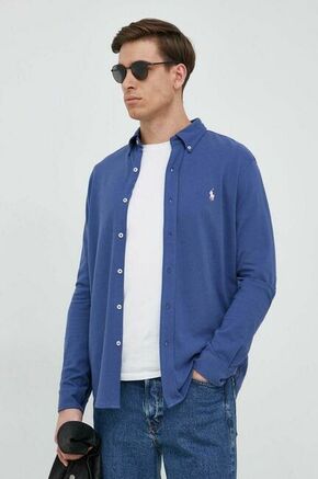 Bombažna srajca Polo Ralph Lauren moška - modra. Srajca iz kolekcije Polo Ralph Lauren. Model izdelan iz tanke
