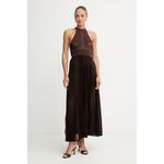 Twinset plisirana obleka z viskozo rjava 261TT3191
