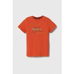 Otroška bombažna kratka majica Pepe Jeans RICHARD oranžna barva - oranžna. Otroška lahkotna kratka majica iz kolekcije Pepe Jeans, izdelana iz pletenine, prijetne na otip. Model iz izjemno udobne bombažne tkanine.