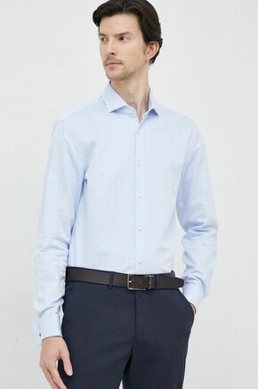 Bombažna srajca BOSS moška - modra. Srajca iz kolekcije BOSS. Model izdelan iz bombažne tkanine. Ima klasičen