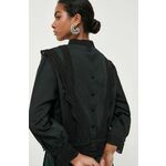 Bombažna srajca Ivy Oak ženska, črna barva - črna. Srajca iz kolekcije Ivy Oak, izdelana iz lahke tkanine. Model iz zračne bombažne tkanine.