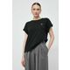 Bombažna kratka majica Twinset ženski, črna barva - črna. Kratka majica iz kolekcije Twinset, izdelana iz tanke, elastične pletenine. Model iz izjemno udobne bombažne tkanine, ki je zračna.