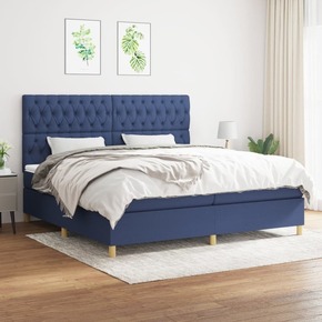 Box spring postelja z vzmetnico moder 200x200 cm blago - vidaXL - modra - 93
