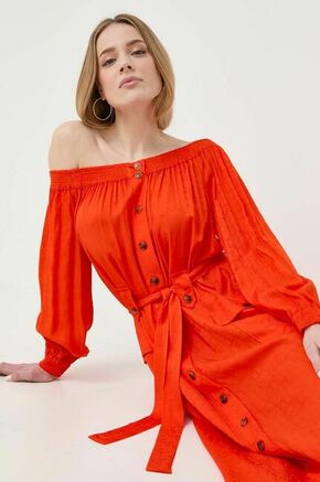 Obleka Twinset oranžna barva - oranžna. Obleka iz kolekcije Twinset. Model izdelan iz lahke tkanine. Model iz mehke in zračne tkanine je idealen za toplejše letne čase.