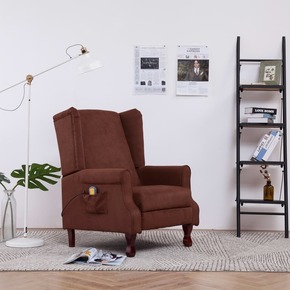 VidaXL Električni masažni fotelj iz rjavega blaga