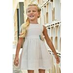 Otroška obleka Mayoral bela barva - bela. Otroška Obleka iz kolekcije Mayoral. Nabran model izdelan iz materiala z nalepko.