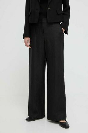Lanene hlače Weekend Max Mara črna barva - črna. Lahkotne hlače iz kolekcije Weekend Max Mara. Model izdelan iz zračne lanene tkanine.