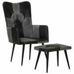 vidaXL Fotelj s stolčkom za noge črno pravo usnje in platno