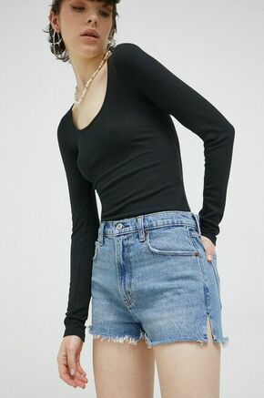 Jeans kratke hlače Abercrombie &amp; Fitch ženski - modra. Kratke hlače iz kolekcije Abercrombie &amp; Fitch. Model izdelan iz jeansa. Izjemno udoben material.